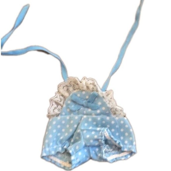Vintage 1980s  Barbie? Clone Mod? Doll Baby Outfit 1 Piece Blue White Polka Dots - Picture 1 of 5